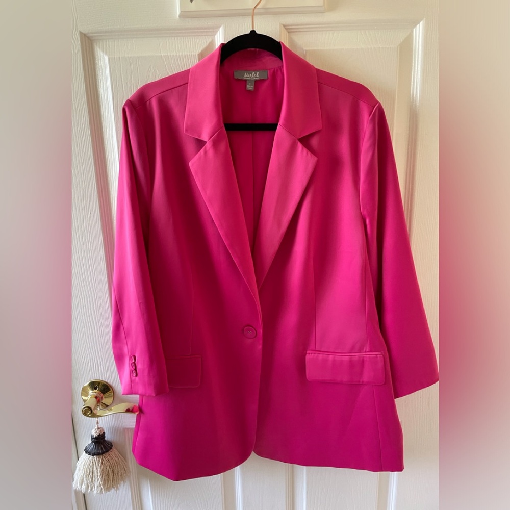 Marled Pink Tailored Blazer with Notched Lapels